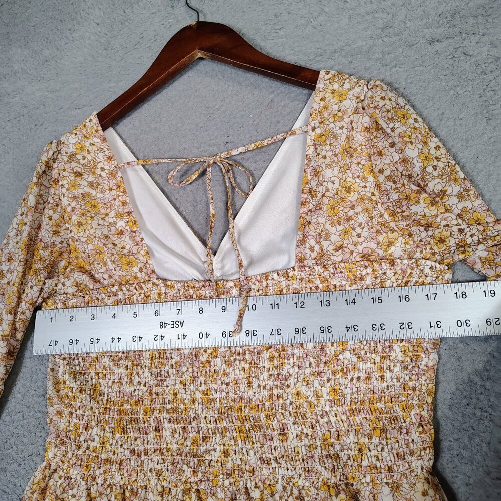 Sincerely Jules Dress Womens XL Yellow Floral Smocked Ruffle Long Sleeve Cottage - Picture 8 of 14